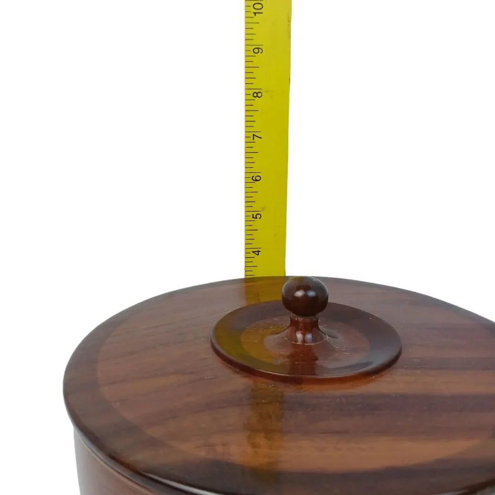 Wooden Box Hand Turned Marquetry Inlaid Various Woods Round Jewelry Storage